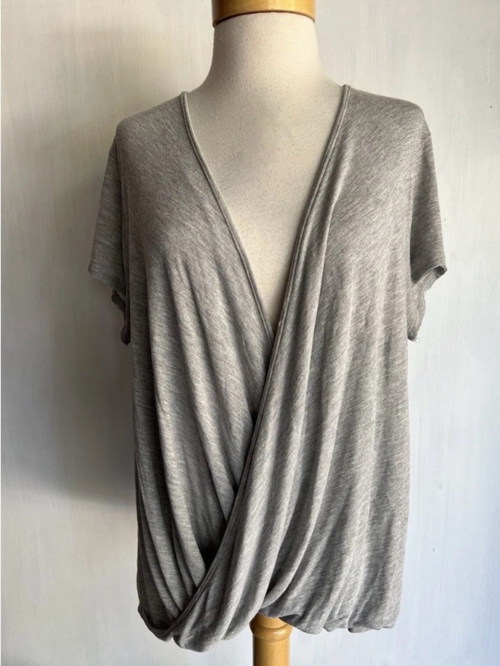 Free People Draped Wrap Front Short Sleeve Top - Gray